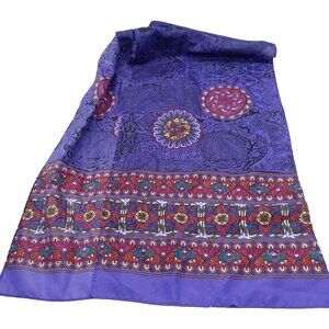 Scarf Purple Black Jacquard with Red Gold Green Paisley Border 11x52"